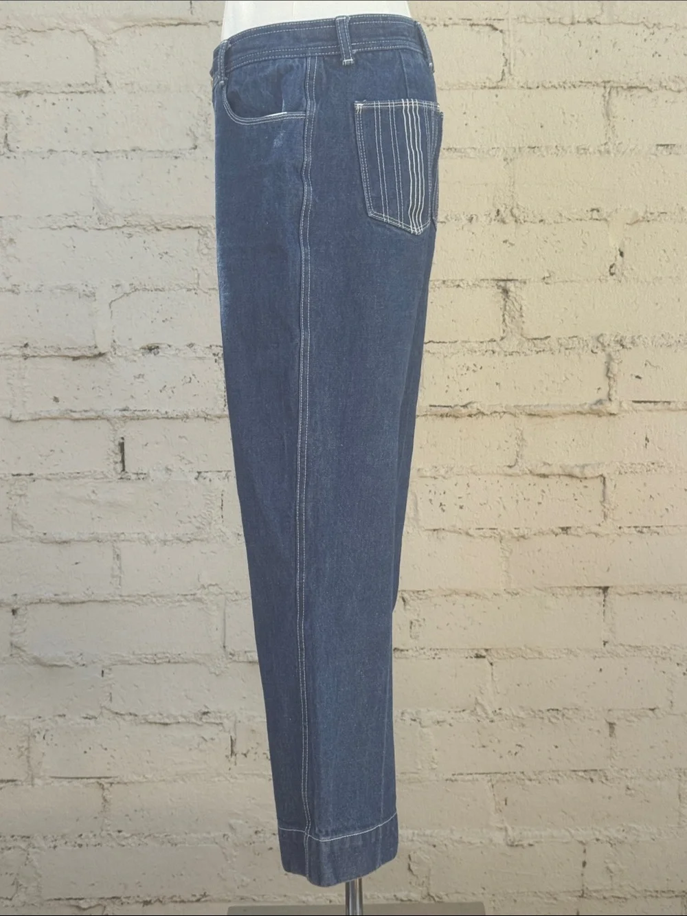 Tory Burch Cropped Straight Leg Denim Jeans Embroidered Pockets Size 29